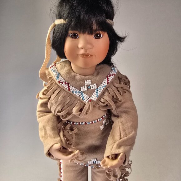 Linda Mason Doll Native American Indian 1993 Vintage Porcelain Quick Fox Boy - Picture 15 of 15